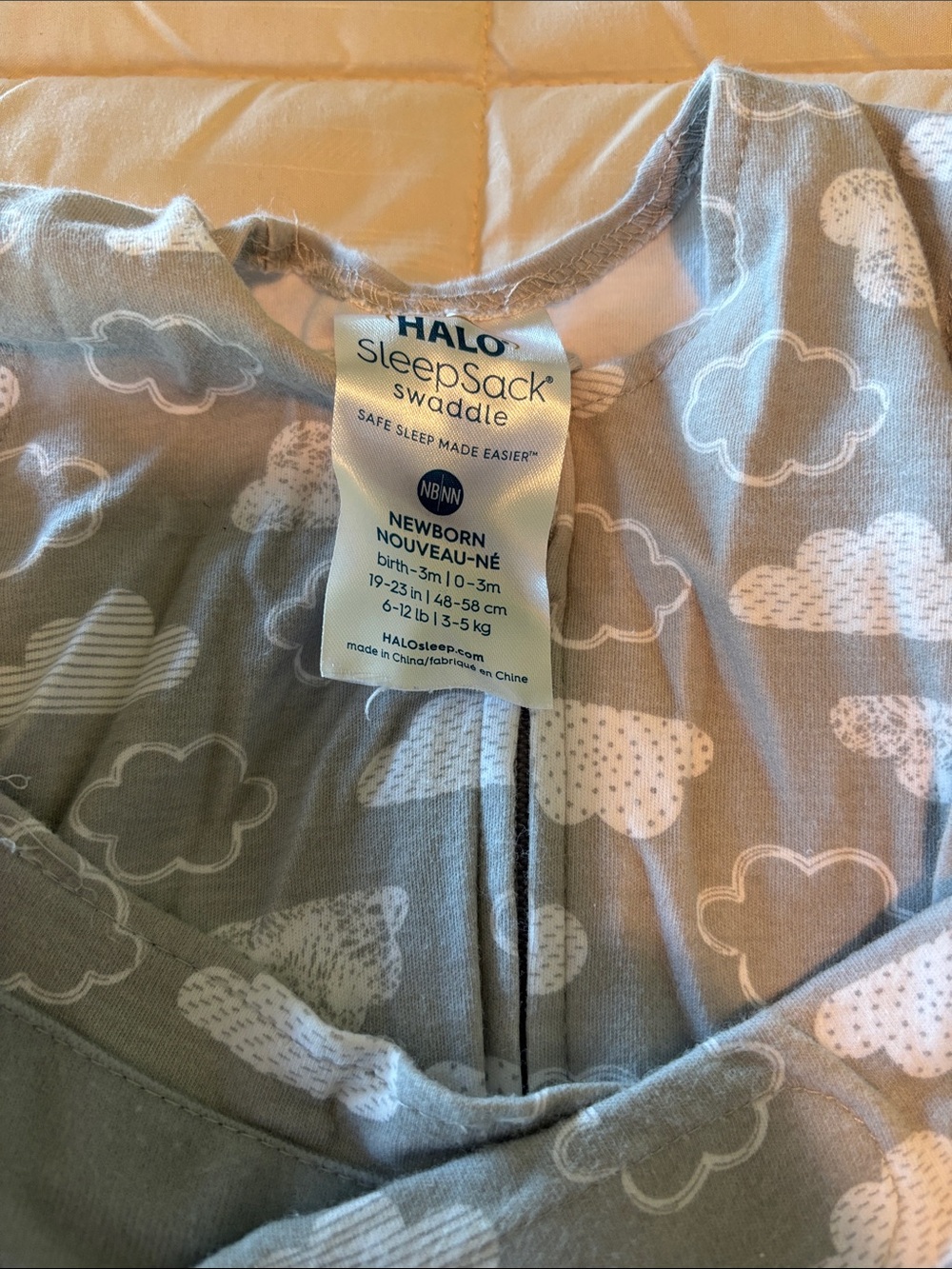 Halo Light Gray Baby Sleep Sack with White Cloud Print - Picture 2 of 4